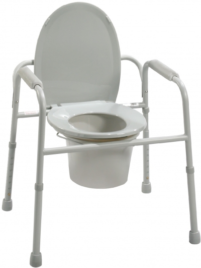 Deluxe All-In-One Welded Steel Commode with Plastic Armrests